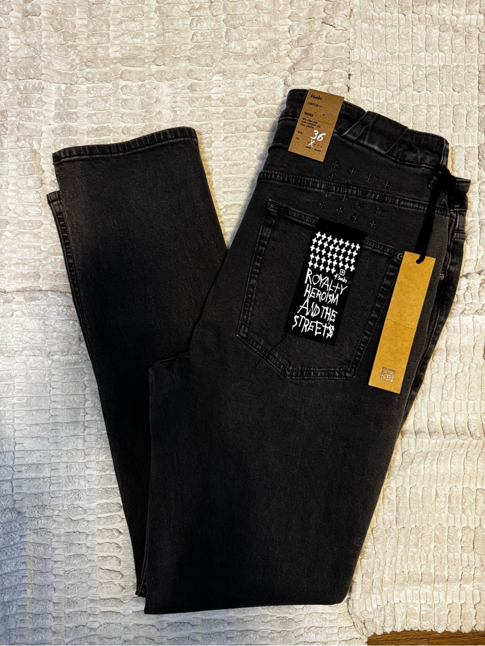 Ksubi Black Slim Straight Jeans with Graphic Patch